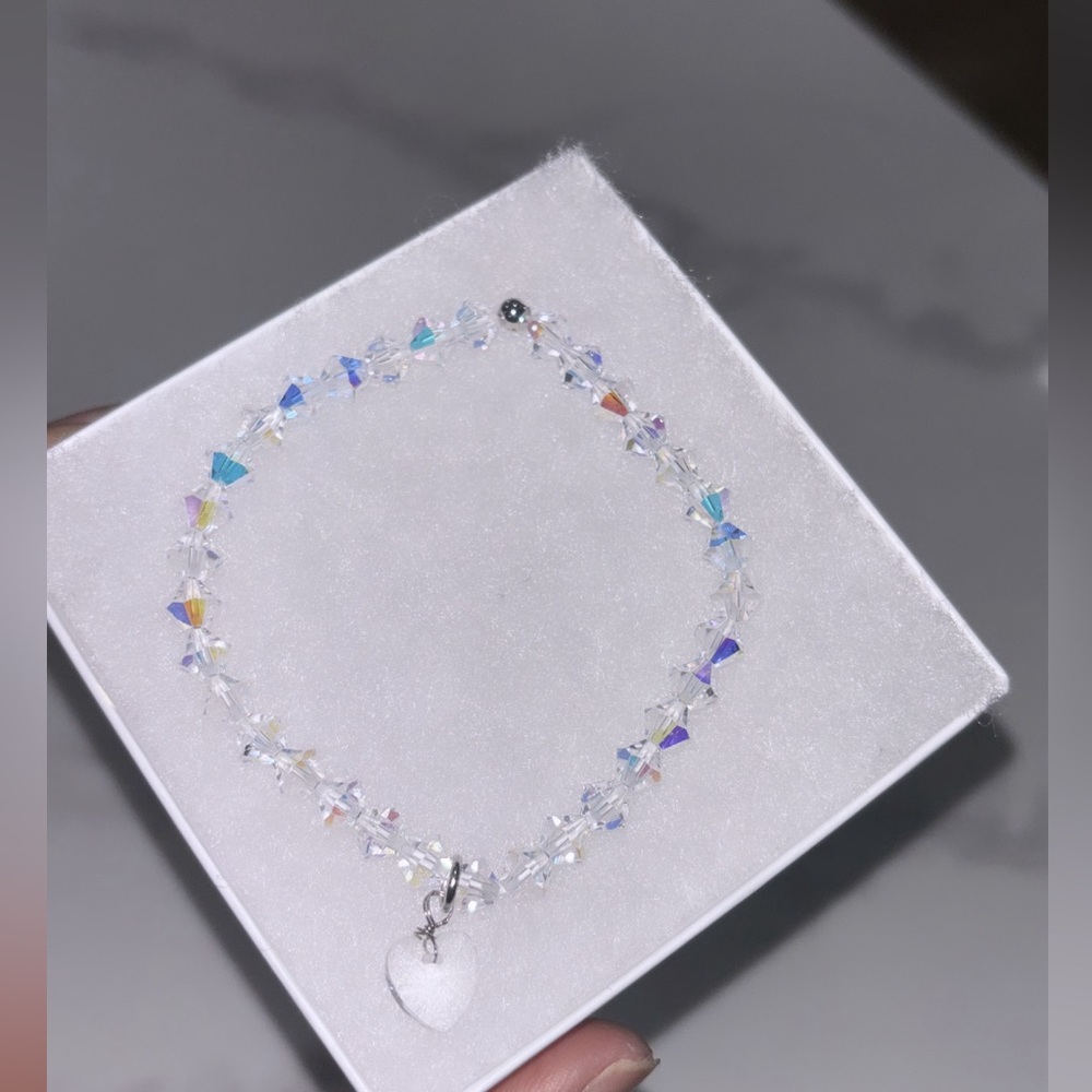 🎥✨ Custom Preciosa Iridescent Czech Bracelet with Heart Charm ✨🎥